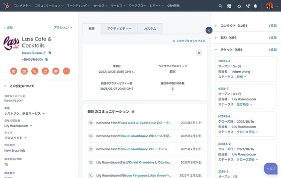 HubSpotのリード管理ツールに表示されたリードのアクティビティー履歴